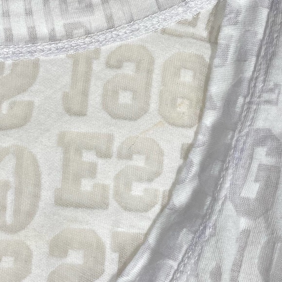 Guess Los Angeles 1981 Logo Sheer V Neck T Shirt White Womens Size Medium - Picture 9 of 10